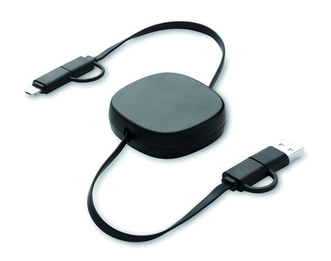 Einziehbares Ladekabel 60W - Schwarz bedrucken, Art.-Nr. MO2425-03