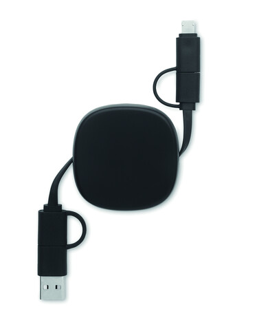 Einziehbares Ladekabel 60W - Schwarz bedrucken, Art.-Nr. MO2425-03