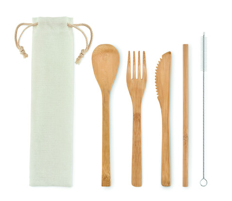 Besteck-Set Bambus - Beige bedrucken, Art.-Nr. MO6121-13 Besteck-Set Bambus - Beige bedrucken, Art.-Nr. MO6121-13