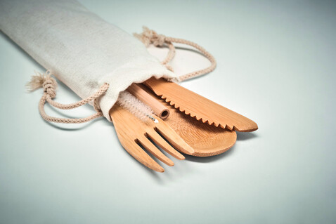Besteck-Set Bambus - Beige bedrucken, Art.-Nr. MO6121-13 Besteck-Set Bambus - Beige bedrucken, Art.-Nr. MO6121-13