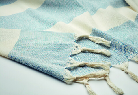 Hamman handdoek 140 gr/m² - Blau bedrucken, Art.-Nr. MO6554-04