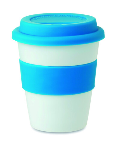 PP Becher mit Silikon-Deckel - Blau bedrucken, Art.-Nr. MO8078-04
