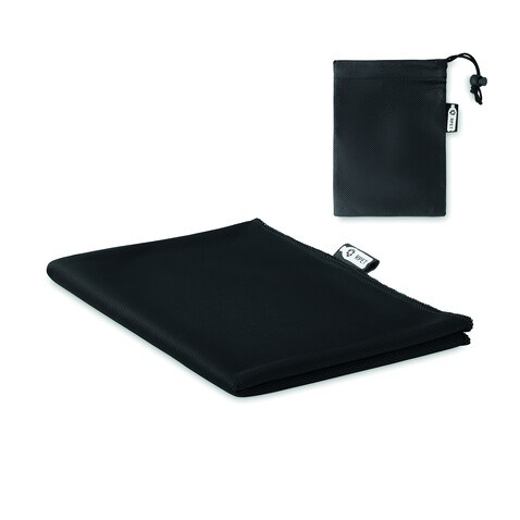 RPET Sporthandtuch mit Beutel - Schwarz bedrucken, Art.-Nr. MO9918-03