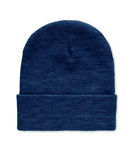 Beanie mit Umschlag RPET - Blau bedrucken, Art.-Nr. MO9965-04
