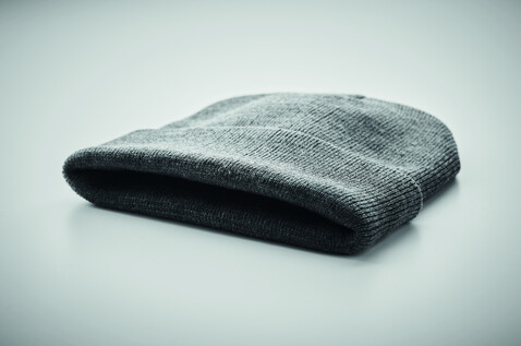 Beanie mit Umschlag RPET - Weiß/schwarz bedrucken, Art.-Nr. MO9965-33 Beanie mit Umschlag RPET - Weiß/schwarz bedrucken, Art.-Nr. MO9965-33
