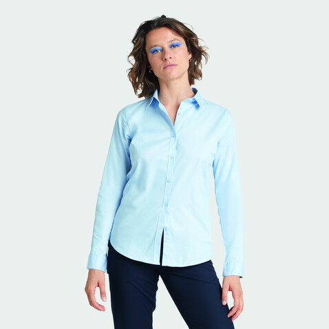 BLAISE WOMEN SHIRT - Soft Blue bedrucken, Art.-Nr. N03183-EU-M