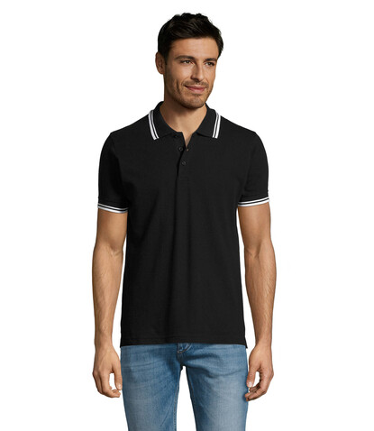 PASADENA Herren Polo 200g - Schwarz / Weiß bedrucken, Art.-Nr. S00577-BC-S PASADENA Herren Polo 200g - Schwarz / Weiß bedrucken, Art.-Nr. S00577-BC-S