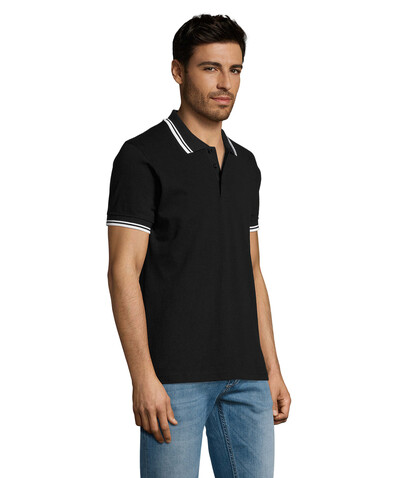 PASADENA Herren Polo 200g - Schwarz / Weiß bedrucken, Art.-Nr. S00577-BC-S PASADENA Herren Polo 200g - Schwarz / Weiß bedrucken, Art.-Nr. S00577-BC-S