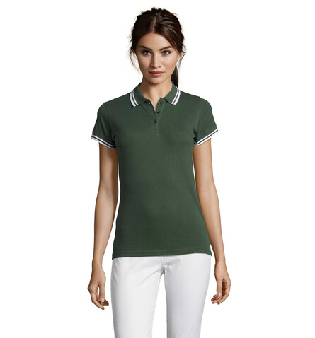 PASADENA Damen Polo 200g - Forest Green/White bedrucken, Art.-Nr. S00578-FE-S PASADENA Damen Polo 200g - Forest Green/White bedrucken, Art.-Nr. S00578-FE-S