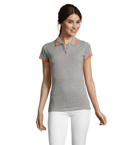 PASADENA Damen Polo 200g - Melange Grau/Orange bedrucken, Art.-Nr. S00578-MO-L