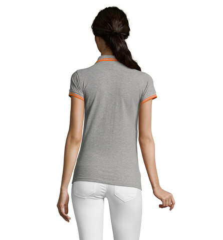 PASADENA Damen Polo 200g - Melange Grau/Orange bedrucken, Art.-Nr. S00578-MO-L