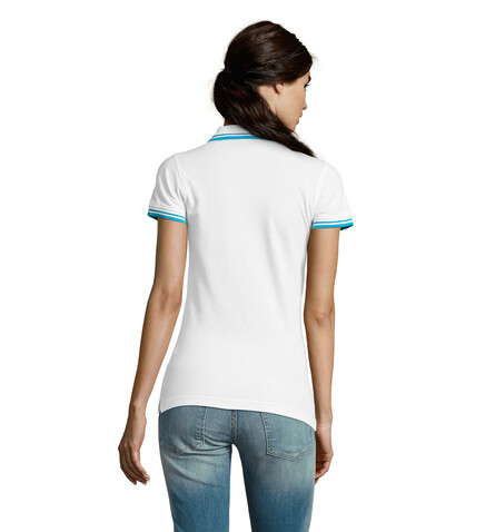 PASADENA Damen Polo 200g - White/Aqua bedrucken, Art.-Nr. S00578-QU-M PASADENA Damen Polo 200g - White/Aqua bedrucken, Art.-Nr. S00578-QU-M