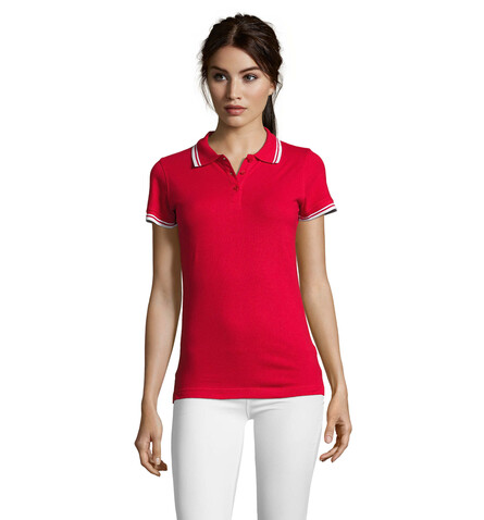 PASADENA Damen Polo 200g - Rot / Weiß bedrucken, Art.-Nr. S00578-RE-L