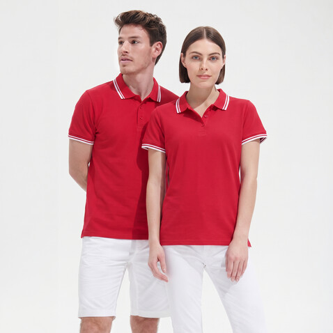 PASADENA Damen Polo 200g - Rot / Weiß bedrucken, Art.-Nr. S00578-RE-L
