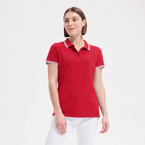 PASADENA Damen Polo 200g - Rot / Weiß bedrucken, Art.-Nr. S00578-RE-L