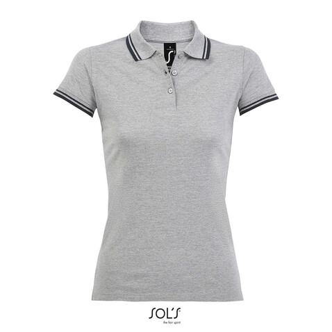 PASADENA Damen Polo 200g - Grey Melange/ French Navy bedrucken, Art.-Nr. S00578-GF-L PASADENA Damen Polo 200g - Grey Melange/ French Navy bedrucken, Art.-Nr. S00578-GF-L