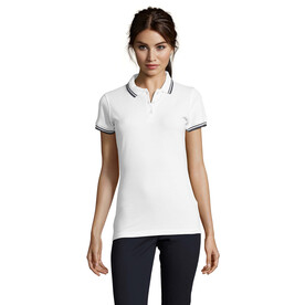 PASADENA Damen Polo 200g - Weiß/Marine bedrucken, Art.-Nr. S00578-NW-M
