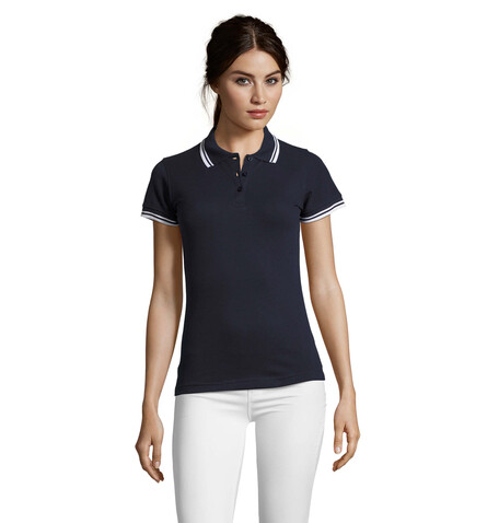 PASADENA Damen Polo 200g - Französische Marine/weiß bedrucken, Art.-Nr. S00578-FW-L PASADENA Damen Polo 200g - Französische Marine/weiß bedrucken, Art.-Nr. S00578-FW-L