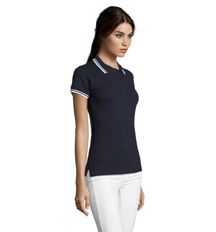 PASADENA Damen Polo 200g - Französische Marine/weiß bedrucken, Art.-Nr. S00578-FW-L PASADENA Damen Polo 200g - Französische Marine/weiß bedrucken, Art.-Nr. S00578-FW-L