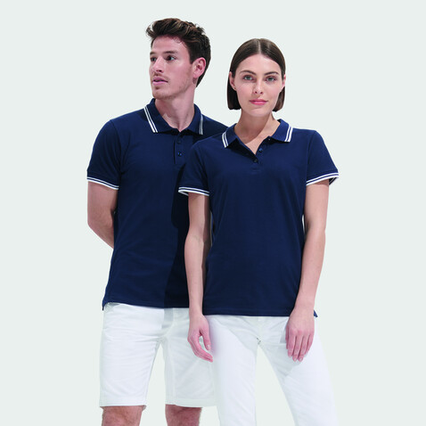 PASADENA Damen Polo 200g - Französische Marine/weiß bedrucken, Art.-Nr. S00578-FW-L PASADENA Damen Polo 200g - Französische Marine/weiß bedrucken, Art.-Nr. S00578-FW-L