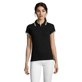 PASADENA Damen Polo 200g - Schwarz / Weiß bedrucken, Art.-Nr. S00578-BC-XXL