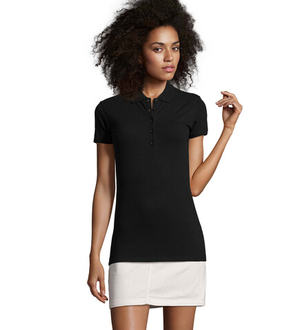PHOENIX WOMEN ELASTANE POLO - Schwarz bedrucken, Art.-Nr. S01709-BK-M