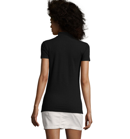 PHOENIX WOMEN ELASTANE POLO - Schwarz bedrucken, Art.-Nr. S01709-BK-M