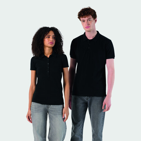 PHOENIX WOMEN ELASTANE POLO - Schwarz bedrucken, Art.-Nr. S01709-BK-M