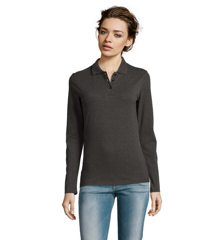 PERFECT DAMEN LSL POLO 180 - Charcoal Melange bedrucken, Art.-Nr. S02083-CE-L