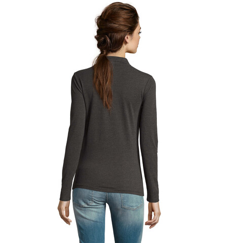 PERFECT DAMEN LSL POLO 180 - Charcoal Melange bedrucken, Art.-Nr. S02083-CE-L