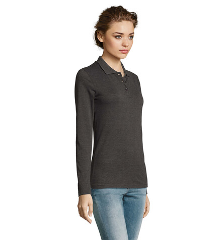 PERFECT DAMEN LSL POLO 180 - Charcoal Melange bedrucken, Art.-Nr. S02083-CE-L