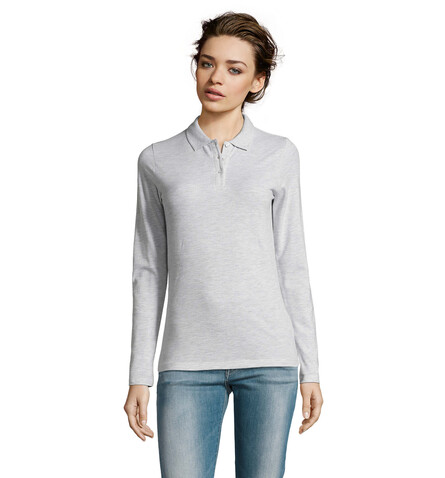 PERFECT DAMEN LSL POLO 180 - Ash bedrucken, Art.-Nr. S02083-AS-M