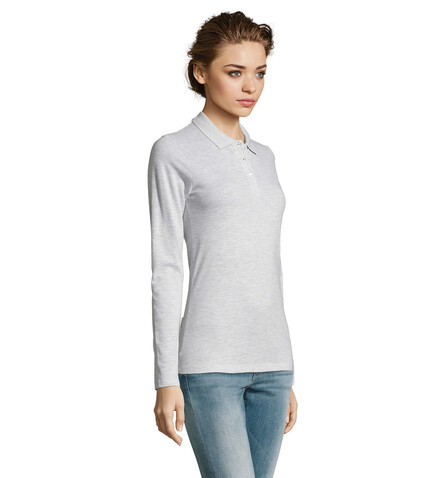 PERFECT DAMEN LSL POLO 180 - Ash bedrucken, Art.-Nr. S02083-AS-M