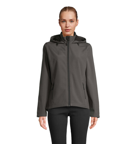 RACE DAMEN-KAPUZENJACKE - Anthrazitgrau bedrucken, Art.-Nr. S04448-CR-3XL