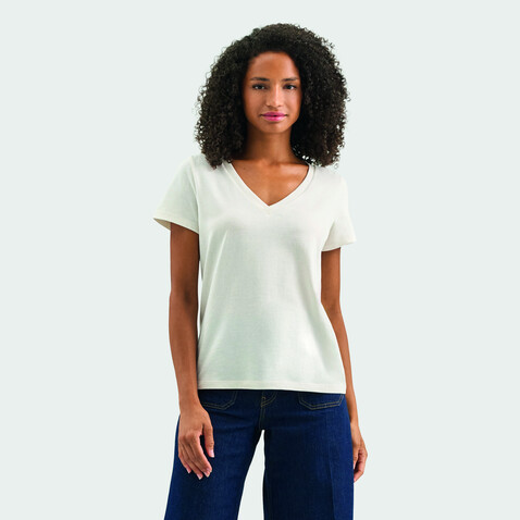 REGENT V T-SHIRT WOMEN - Off-White bedrucken, Art.-Nr. S04766-WW-L