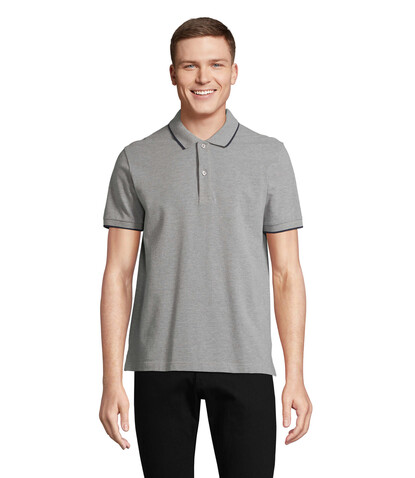 PALERMO POLO-SHIRT - Grey Melange/ French Navy bedrucken, Art.-Nr. S04769-GF-XS