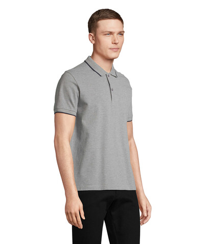 PALERMO POLO-SHIRT - Grey Melange/ French Navy bedrucken, Art.-Nr. S04769-GF-XS