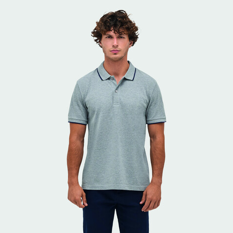 PALERMO POLO-SHIRT - Grey Melange/ French Navy bedrucken, Art.-Nr. S04769-GF-XS