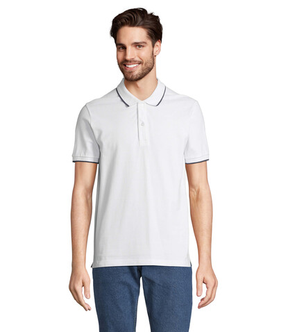PALERMO POLO-SHIRT - White/French Navy bedrucken, Art.-Nr. S04769-FV-S