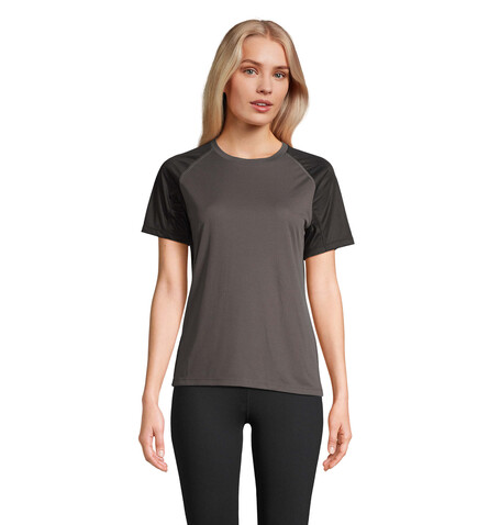 VORTEX WOMEN RAGLAN T-SHIRT - Black/Charcoal Grey bedrucken, Art.-Nr. S04788-BI-S
