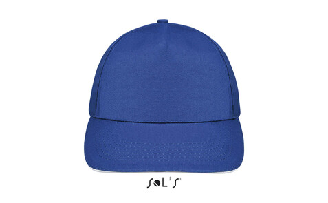 SUNNY FIVE PANEL CAP 180g - Königsblau/Weiß bedrucken, Art.-Nr. S88110-RW-M SUNNY FIVE PANEL CAP 180g - Königsblau/Weiß bedrucken, Art.-Nr. S88110-RW-M