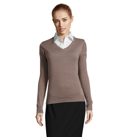 GALAXY WOMEN V-NECK SWEATER - Medium Grey bedrucken, Art.-Nr. S90010-EP-XS