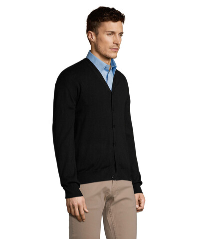GOLDEN MEN V-NECK CARDIGAN - Schwarz bedrucken, Art.-Nr. S90011-BK-3XL
