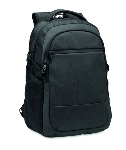 Laptop-Rucksack 600D RPET - Schwarz bedrucken, Art.-Nr. MO2047-03