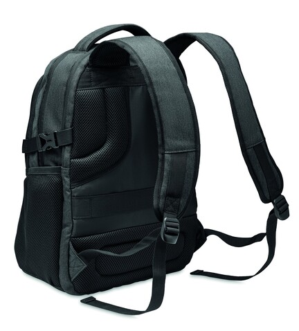Laptop-Rucksack 600D RPET - Schwarz bedrucken, Art.-Nr. MO2047-03