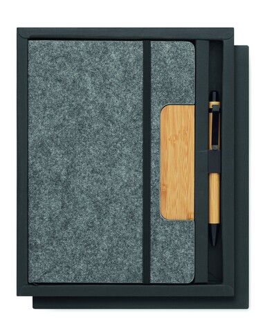 DIN A5 RPET Notizbuch-Set - Steingrau bedrucken, Art.-Nr. MO2390-15