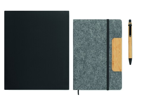 DIN A5 RPET Notizbuch-Set - Steingrau bedrucken, Art.-Nr. MO2390-15