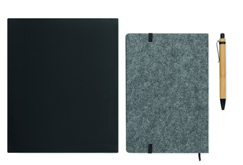 DIN A5 RPET Notizbuch-Set - Steingrau bedrucken, Art.-Nr. MO2390-15