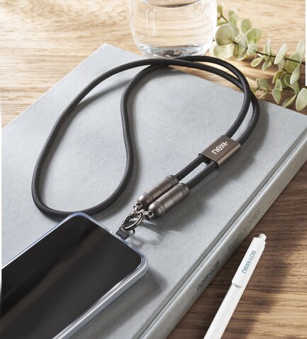 60W Lanyard-Ladekabel - Schwarz bedrucken, Art.-Nr. MO2585-03