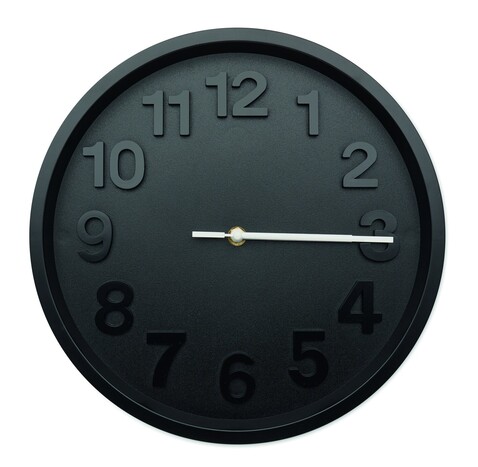 Wanduhr aus PP - Schwarz bedrucken, Art.-Nr. MO2851-03 Wanduhr aus PP - Schwarz bedrucken, Art.-Nr. MO2851-03